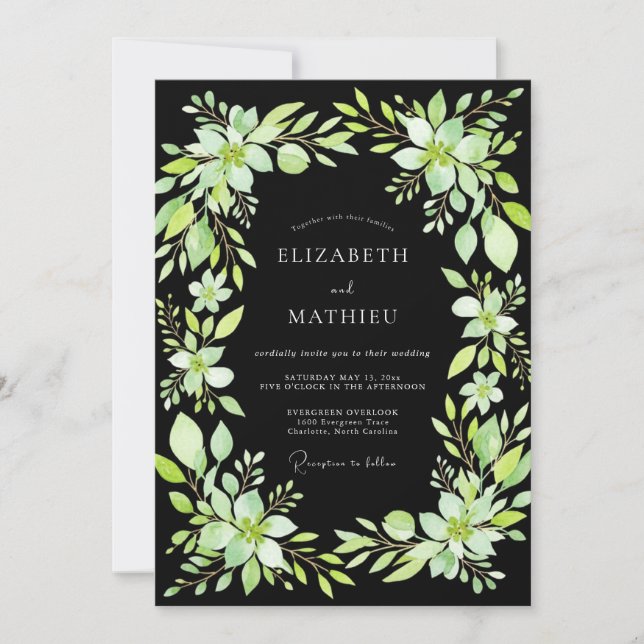 Convites Casamento com Folhas de Cartuxa Preta (Frente)