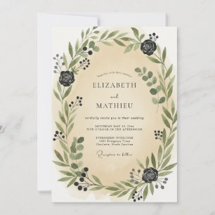 Convites Casamento com Folhas de Carvão Champanhe
