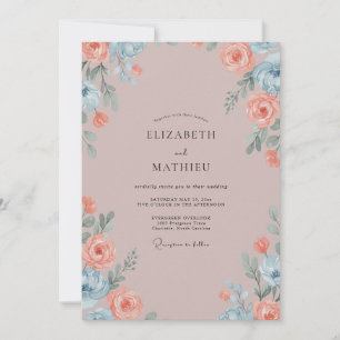 Convites Casamento com Folhas de Cinza Coral