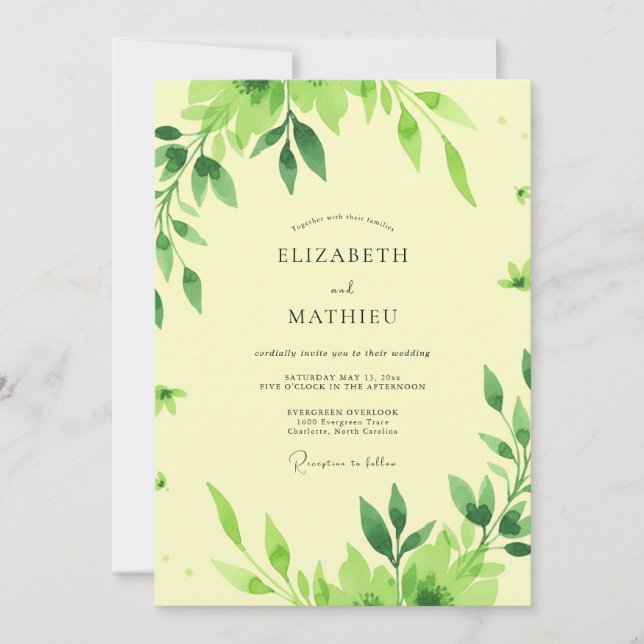 Convites Casamento com Folhas de Citron (Frente)