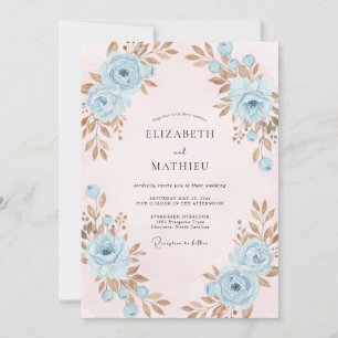 Convites Casamento com Folhas de Cobre Azul Pó