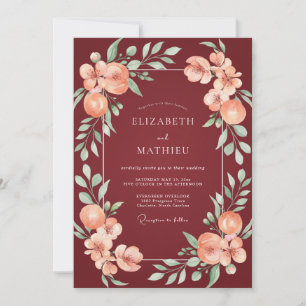 Convites Casamento com Folhas de Coral Borgonha