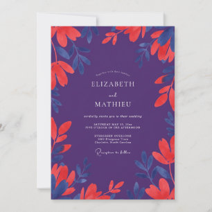 Convites Casamento com Folhas de Coral Roxo