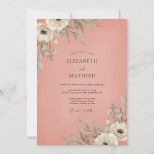 Convites Casamento com Folhas de Coral Suave