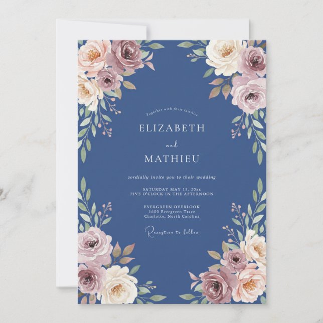 Convites Casamento com Folhas de Cornflower Mauve (Frente)
