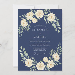 Convites Casamento com Folhas de Creme à Meia-Noite