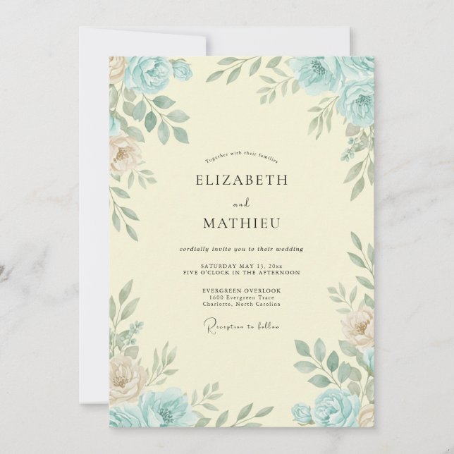 Convites Casamento com Folhas de Creme de Marfim Azure (Frente)