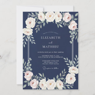 Convites Casamento com Folhas de Creme Safira