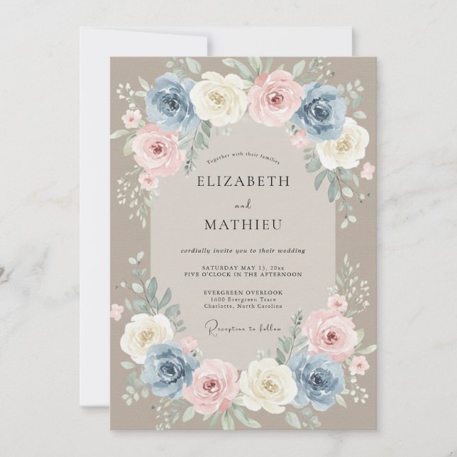 Convites Casamento com Folhas de Damasco Bege (Frente)