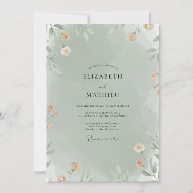 Convites Casamento com Folhas de Damasco Sage (Frente)