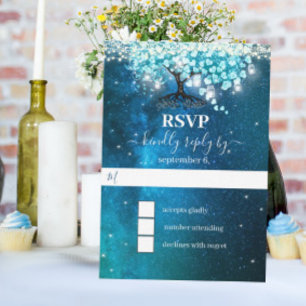 Convites Casamento com folhas de folhas de cor azul Elegant