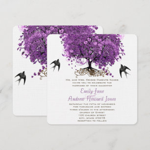 Convites Casamento com folhas de folhas de coração roxo r