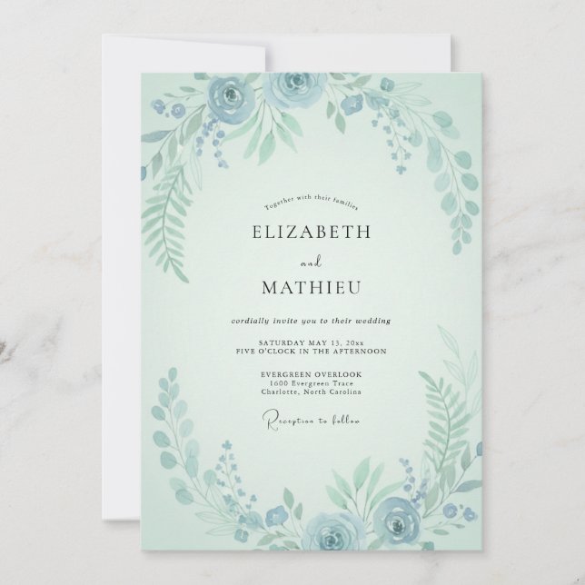 Convites Casamento com Folhas de Hortelã Aquática (Frente)