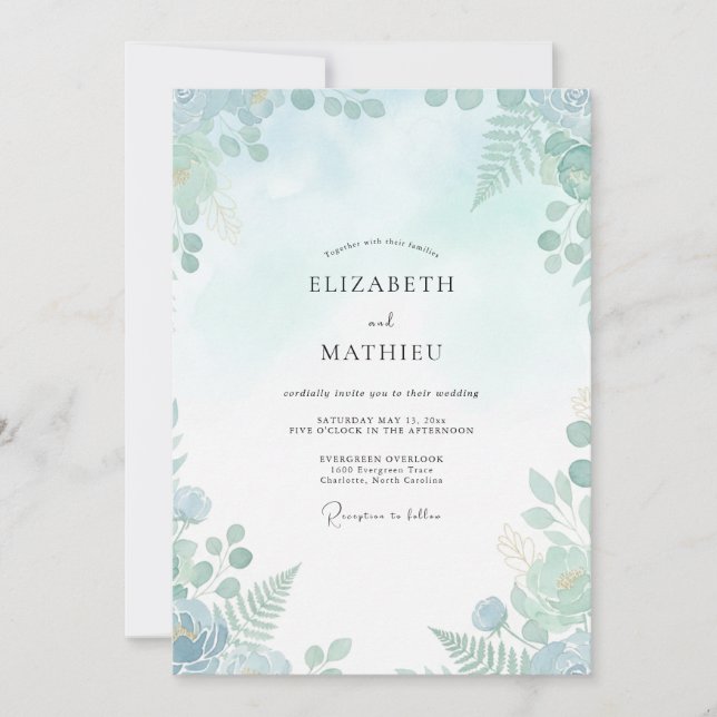 Convites Casamento com Folhas de Hortelã Aquática no Jardim (Frente)