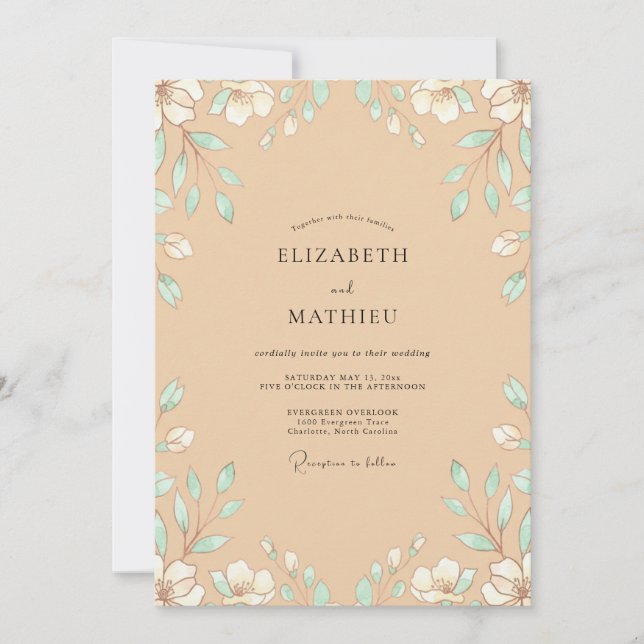 Convites Casamento com Folhas de Hortelã Arenosa (Frente)