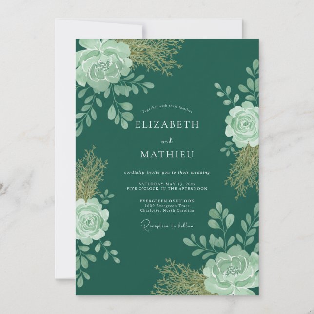 Convites Casamento com Folhas de Hortelã Azul (Frente)