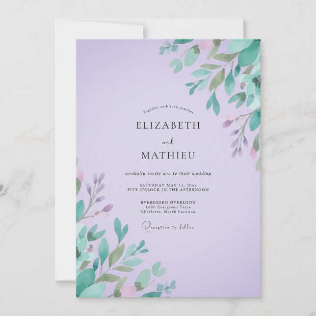 Convites Casamento com Folhas de Hortelã e Âmbar (Frente)