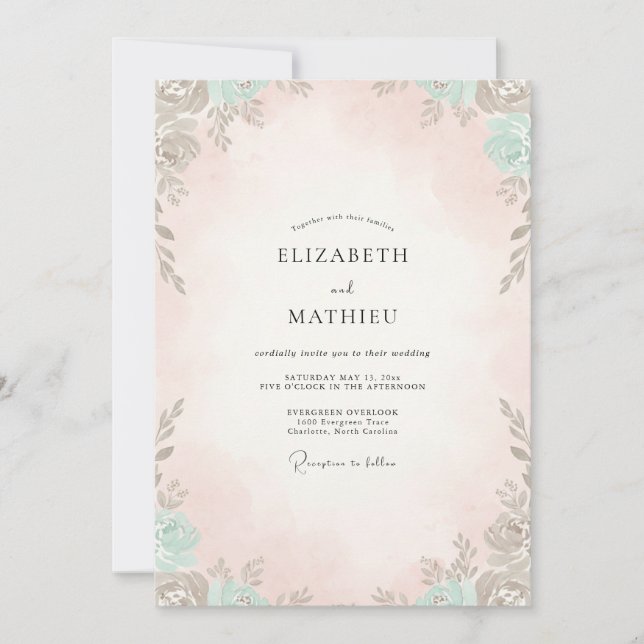 Convites Casamento com Folhas de Hortelã e Champanhe Quente (Frente)