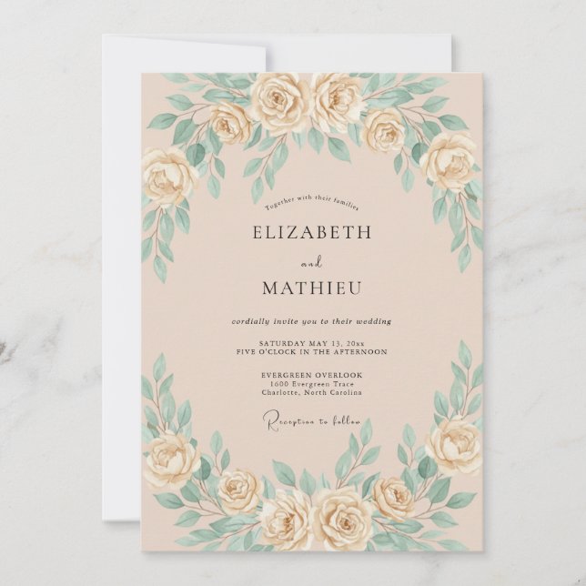 Convites Casamento com Folhas de Hortelã e Champanhe Suave (Frente)
