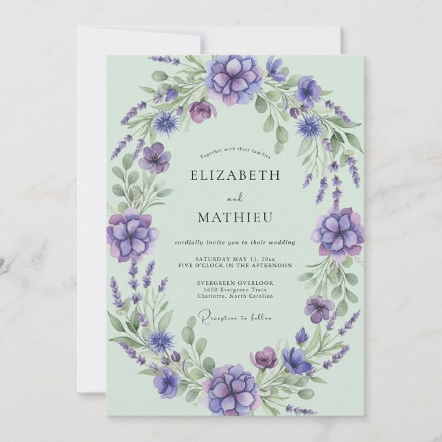 Convites Casamento com Folhas de Hortelã e Lavanda (Frente)
