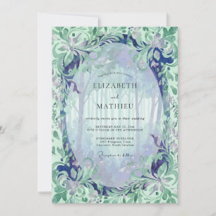Convites Casamento com Folhas de Hortelã e Periwinkle