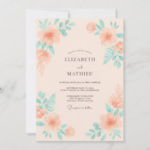 Convites Casamento com Folhas de Hortelã e Pêssego Rosado