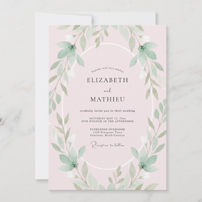 Convites Casamento com Folhas de Hortelã e Rubor (Frente)