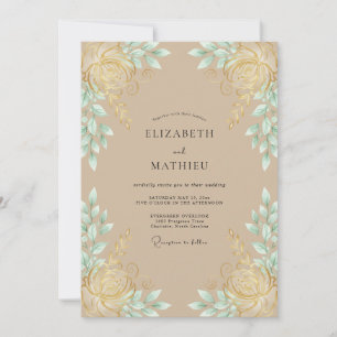 Convites Casamento com Folhas de Hortelã em Aquarela e Cham