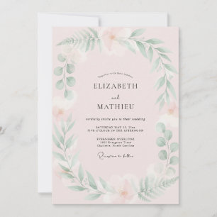 Convites Casamento com Folhas de Hortelã Rosa Rubor