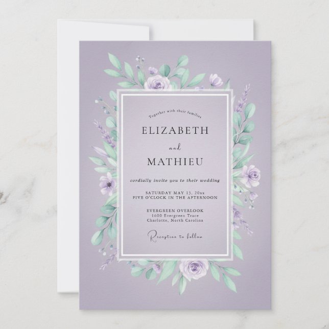 Convites Casamento com Folhas de Hortelã Violeta (Frente)