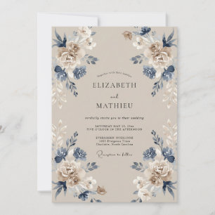 Convites Casamento com Folhas de Índigo Bege