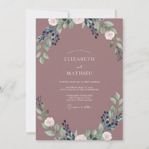 Convites Casamento com Folhas de Índigo Malva