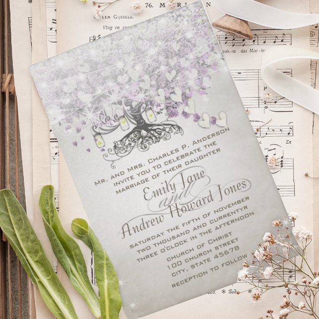 Convites Casamento com folhas de Lavanda do coração de Maso (Criador carregado)