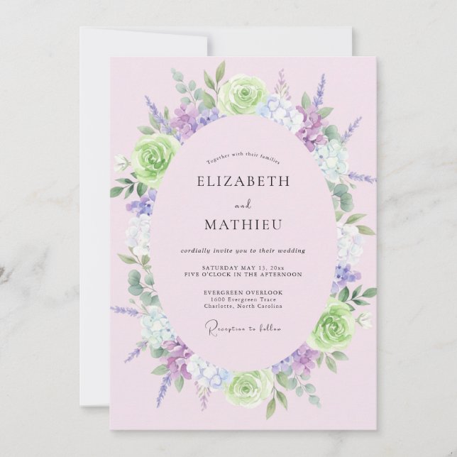 Convites Casamento com Folhas de Lavanda e Limão (Frente)