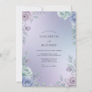 Convites Casamento com Folhas de Lavanda e Periwinkle