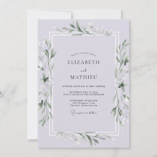 Convites Casamento com Folhas de Lavanda Pálida
