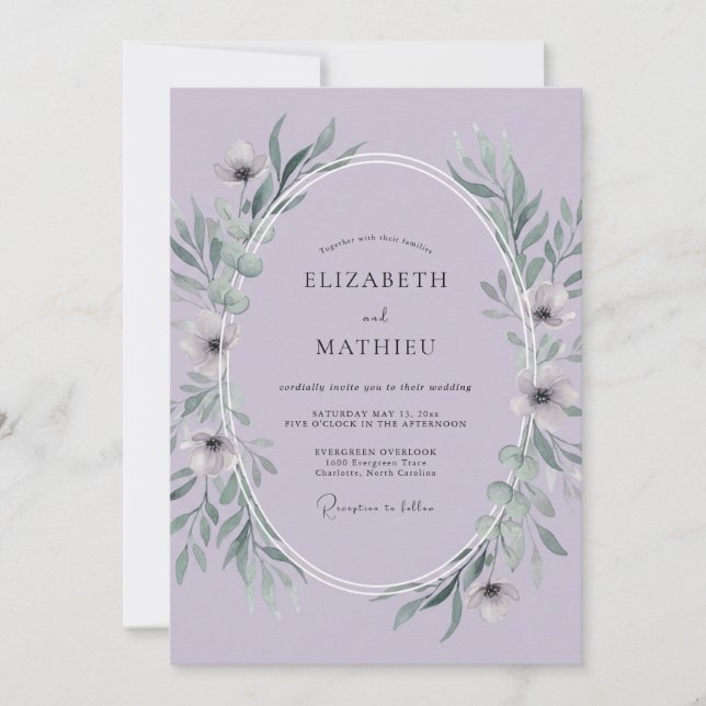 Convites Casamento com Folhas de Lilás (Frente)