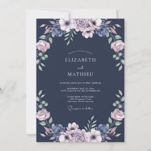 Convites Casamento com Folhas de Lilás à Meia-Noite