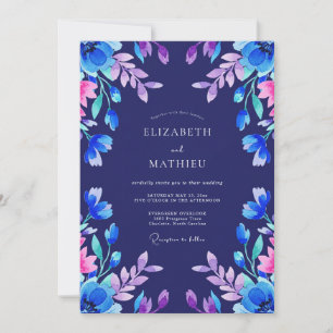 Convites Casamento com Folhas de Magenta Índigo