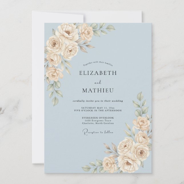 Convites Casamento com Folhas de Marfim Azure (Frente)