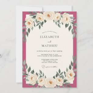 Convites Casamento com Folhas de Marfim Magenta