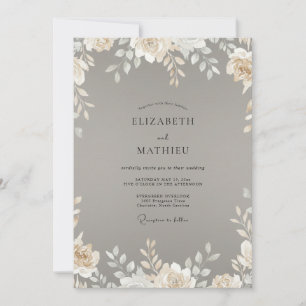 Convites Casamento com Folhas de Marfim Taupe