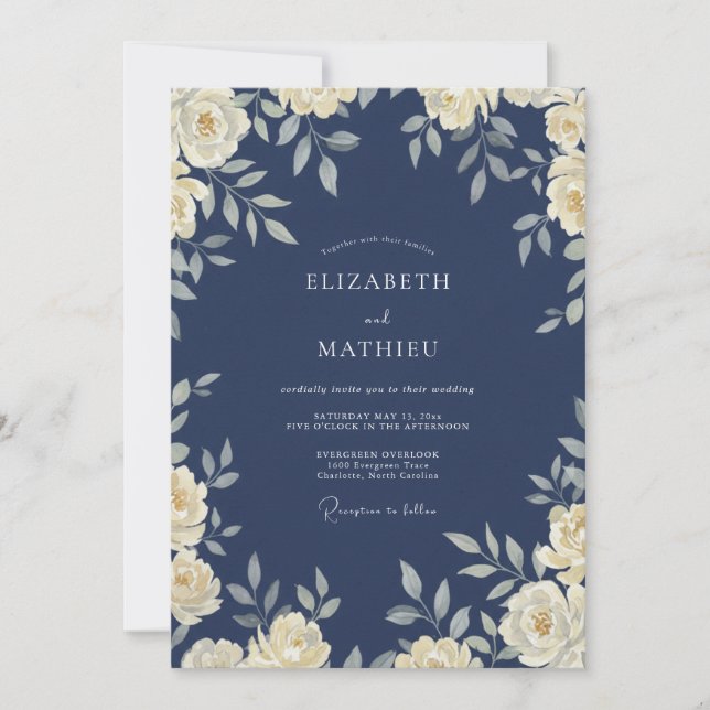Convites Casamento com Folhas de Marfim Tinta (Frente)