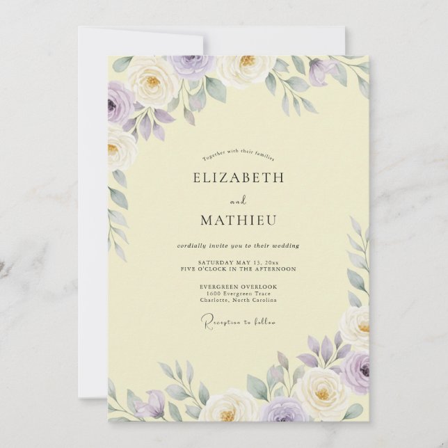Convites Casamento com Folhas de Mauve Vintage Creme (Frente)