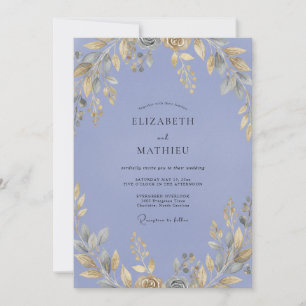 Convites Casamento com Folhas de Ocre e Periwinkle