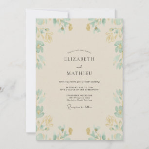 Convites Casamento com Folhas de Oliveira e Salva Champagne