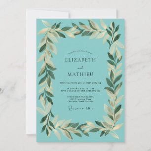Convites Casamento com Folhas de Ouro Aqua