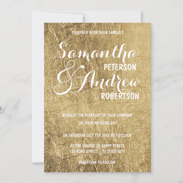 Convites Casamento com folhas de ouro de luxo (Frente)