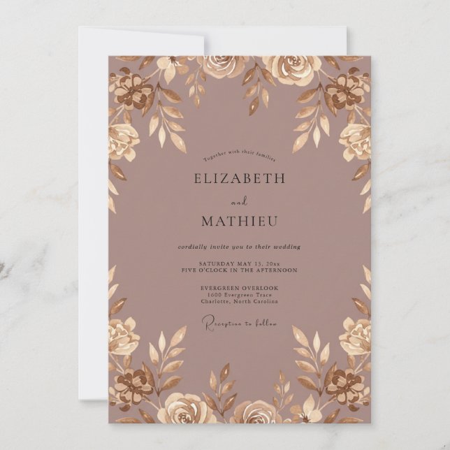 Convites Casamento com Folhas de Ouro Rosa (Frente)