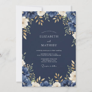 Convites Casamento com Folhas de Ouro Soft Midnight